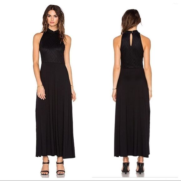 Three Dots Tara Black Halter Sleeveless Maxi Dress - Picture 1 of 8
